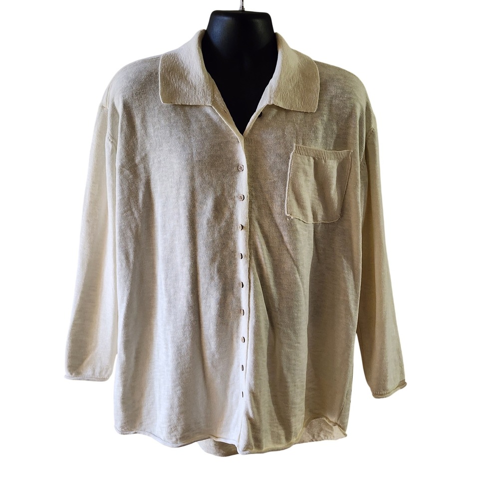 FP Beach Free People Cream Knit Button Down Cardigan Top Size M